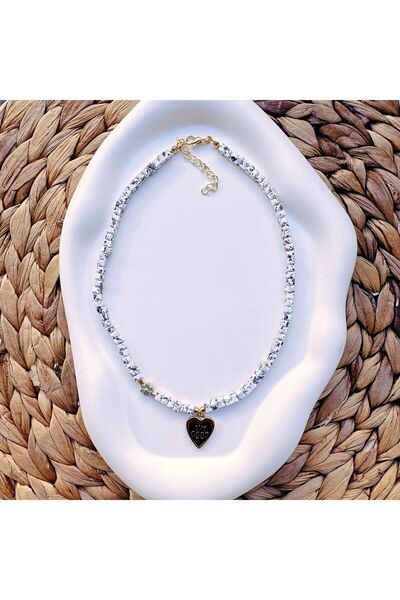 wanwa aksesuar قلادة على شكل قلب من حجر الهيماتيت الطبيعي