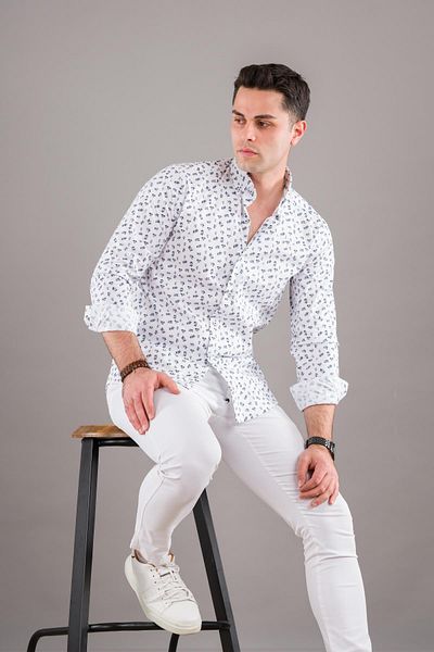 BİCAN Ανδρικό πουκάμισο με στάμπα Bican με κουμπιά Slimfit