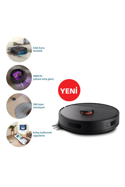 Philips 3000 Serisi Islak Kuru Moplu Siyah Robot Süpürge, Sert Zemin ve Halıya Uygun XU3000/01