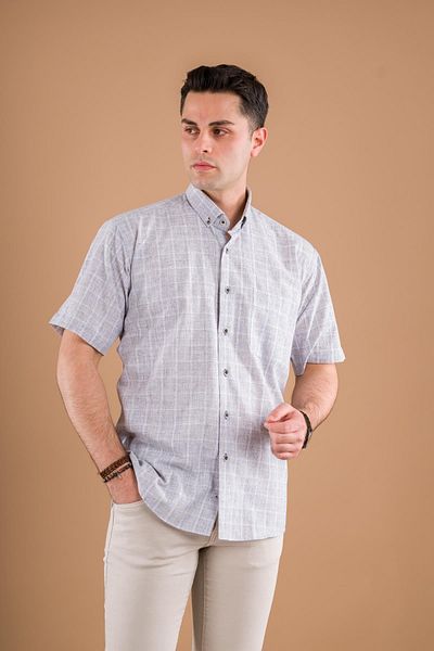 BİCAN Ανδρικό βαμβακερό πουκάμισο Bican Classic Cut με τσέπες καρό σχέδιο