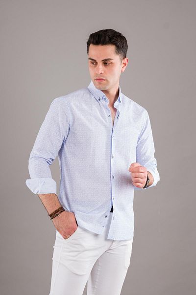 BİCAN Мъжка риза с флорален мотив и копчета Bican Slimfit