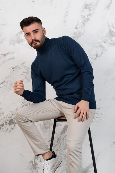 AKÇAYLAR Pulover tricotat pentru bărbați Slimfit cu gât înalt