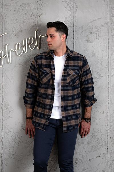 AKÇAYLAR Slimfit διπλή τσέπη, βαμβακερό χοντρό πουκάμισο ξυλοκόπο