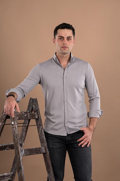 AKÇAYLAR Slimfit спортна мъжка памучна риза с яка и ликра
