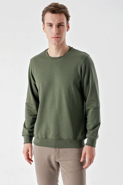 AKÇAYLAR Ανδρικό φούτερ Slimfit Crew Neck μονόχρωμο 2 νήματα