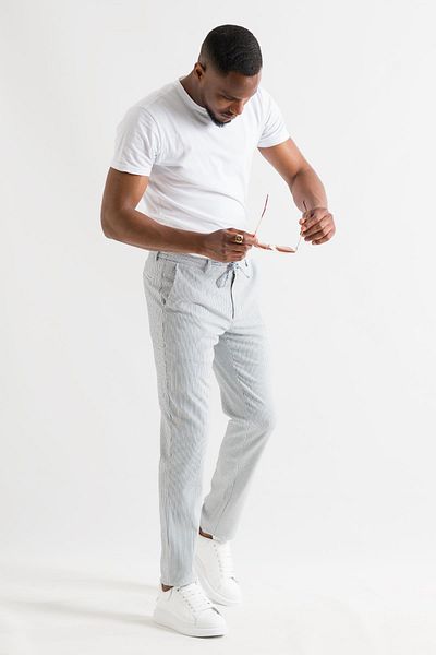AKÇAYLAR Ανδρικό καλοκαιρινό παντελόνι Jogger Slimfit με ριγέ ελαστική μέση και διπλό πόδι