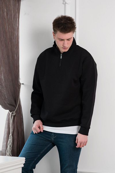 AKÇAYLAR Half Zipper Stand Collar 3 Thread Fleece Oversize Winter Sweatshirt