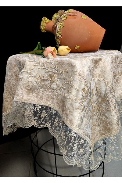Çt Çeyizci Tekstil Fiskos, Cutie de zestre 100x100cm Fiskos, Husa Fiskos din dantela frantuzeasca