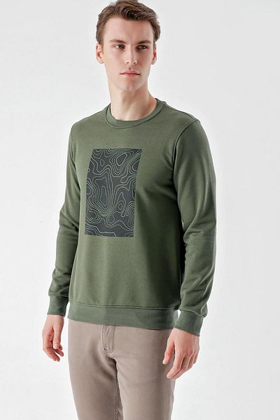 AKÇAYLAR Ανδρικό φούτερ Slimfit Crew Neck με στάμπα μπροστά με 2 κλωστές