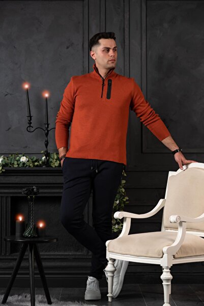 AKÇAYLAR Slimfit Півдовгий светр з блискавкою та рибальським коміром для чоловіків