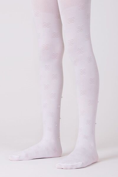 GOOSE Kız Çocuk Kelebek Desenli İnci Detaylı Pembe Külotlu Çorap