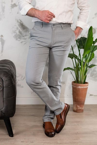 NOTRA Classic Cut Dot Patterned Men's Gabardine Summer Trousers