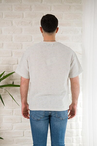 AKÇAYLAR Оверсайз смугаста футболка з велосипедним коміром з льону для літа