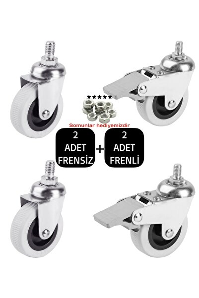 BlackBird Home Döner Vidalı 50'lik Çift Bilyalı Masa Dolap Sehpa Raf Mobilya Tekeri 2 Adet Frenli - 2 Adet Frensiz