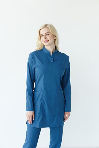 Dr. Mitra بدلة طبيب ممرضة جراحية حجاب ليكرا للنساء باللون الأزرق البترولي