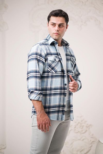 ModTime Ανδρικό πουκάμισο Ξυλοκόπος Slimfit διπλής τσέπης, καρό βαμβακερό χοντρό