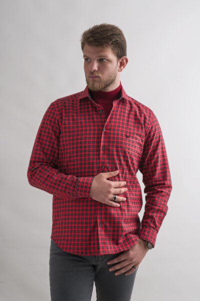 Dorss Slimfit Pamuklu Bitik Kareli Kışlık Kalın Kumaş Erkek Gömlek