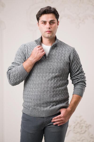 Sır Slimfit Рибальський светр з застібкою-блискавкою та в'язаним коміром, вовняний, чоловічий