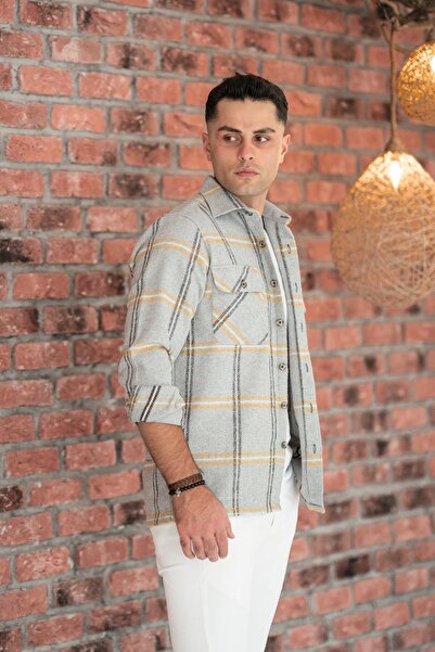 AKÇAYLAR Оверсайз картата рибальська сорочка з двома кишенями для чоловіків