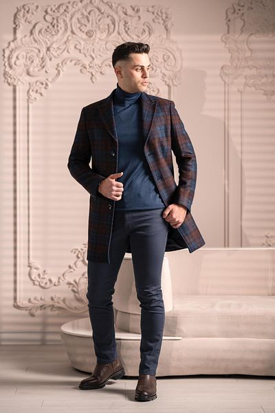 Sır Ανδρικό παλτό Slimfit Cashmere Wool καρό μονό πλισέ
