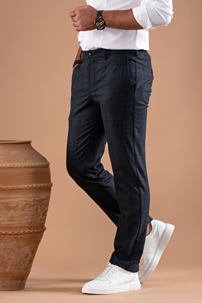 Ecer Beli Lastikli Regular Fit Ekoseli Kışlık Kumaş Pantolon