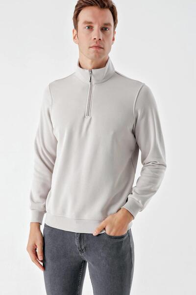 AKÇAYLAR Slimfit Півзастібка на комірі 2 нитки Чоловічий світшот