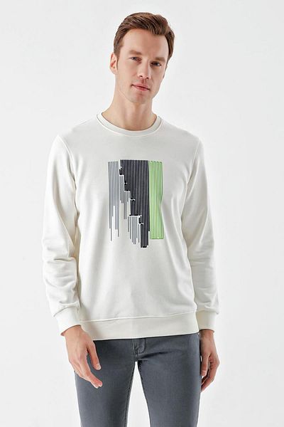 AKÇAYLAR Slimfit Crew Neck Front Printed 2 Thread Men's Sweatshirt