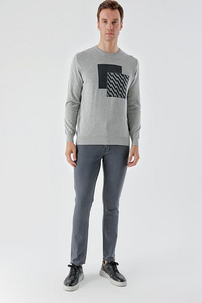 AKÇAYLAR Ανδρικό πλεκτό πουλόβερ Slimfit Crew Neck με μοτίβο μπροστά