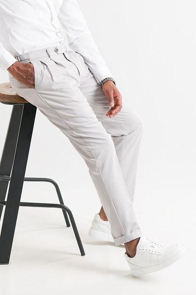 AKÇAYLAR Slimfit Double Pleated Double Leg Belt Detailed Summer Men's Fabric Trousers