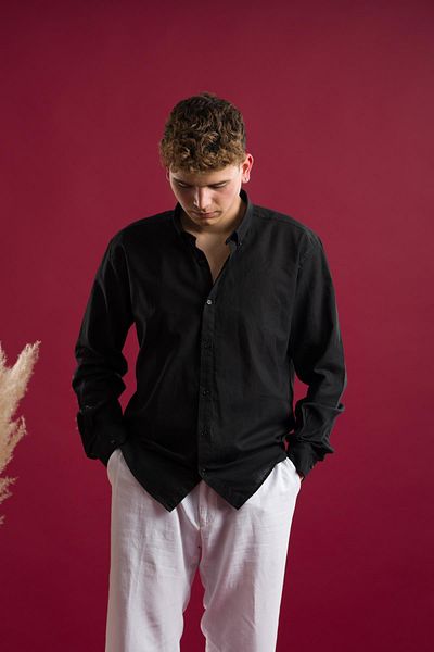 AKÇAYLAR Мъжка лятна риза с дълъг ръкав Slimfit от лен