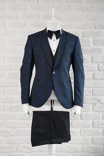 TORRES Model Paisley Guler înghițit (guler fix) Costum smoking cu un singur buton, cu două fante, cu o formă obișnuită