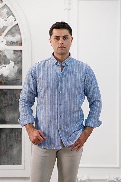 ADVANTE Слім-фіт сорочка з плетеним коміром на ґудзиках з смужками, з тканого полотна, для сезону