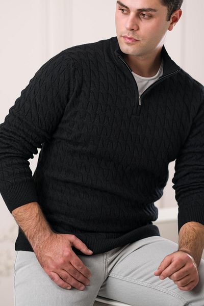 Sır Slimfit Turtleneck Zipper Collar Knitted Knitwear Woolen Men's Sweater