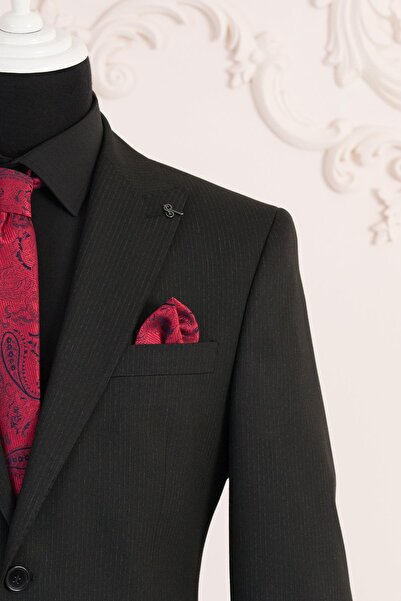 Sır Çizgili Sivri Yaka 6 Drop Çift Yırtmaçlı Regular Fit Erkek Takım Elbise