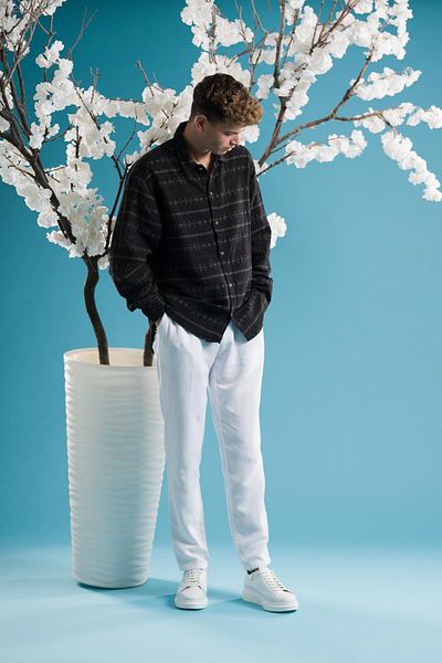 AKÇAYLAR Мъжка лятна риза с дълъг ръкав и шарки Oversize