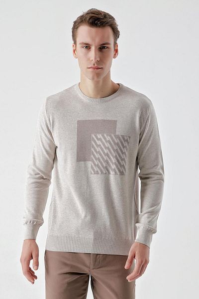 AKÇAYLAR Ανδρικό πλεκτό πουλόβερ Slimfit Crew Neck με μοτίβο μπροστά