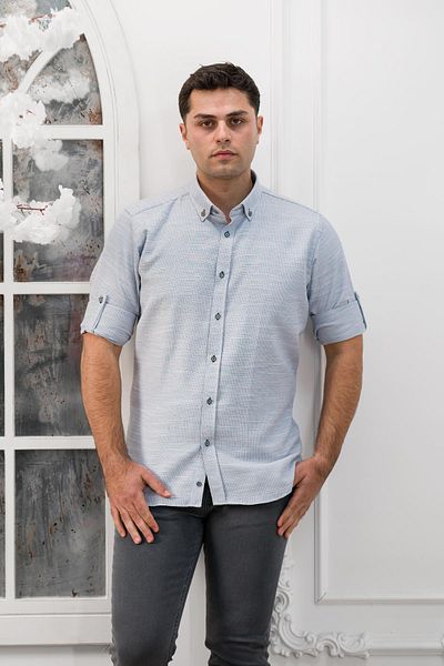 ADVANTE Cămașă pentru bărbați cu mânecă pliată Slimfit, cu guler Dobby, cu nasturi