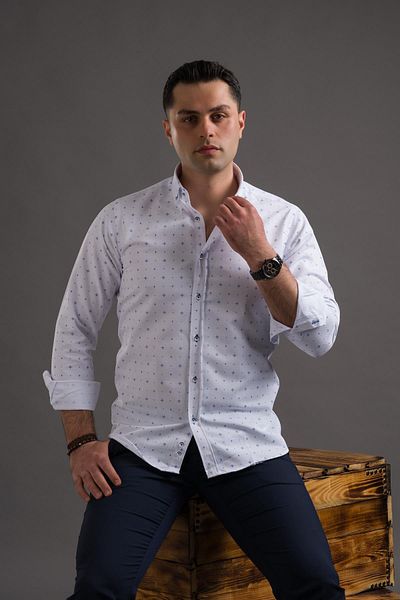 ADVANTE Cămașă pentru bărbați cu mânecă lungă, cu guler cu nasturi, cu model