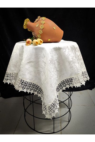 Çt Çeyizci Tekstil Fiskos, cutie de zestre 100x100cm Fiskos, husă Fiskos din dantelă franceză