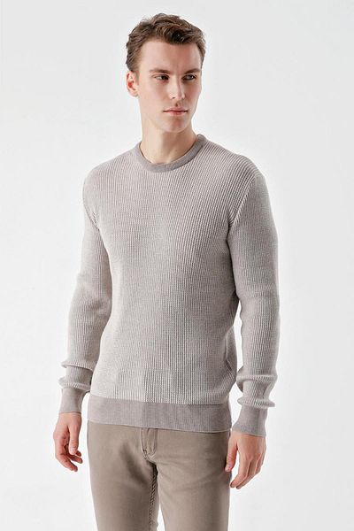 AKÇAYLAR Ανδρικό πλεκτό πουλόβερ με λαιμόκοψη Slimfit με μοτίβο από βαμβάκι