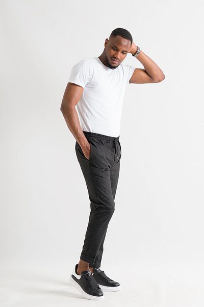 AKÇAYLAR Ανδρικό παντελόνι Jogger Slimfit χωρίς κάλυψη, ριγέ, ελαστική μέση, διπλό και στενό πόδι
