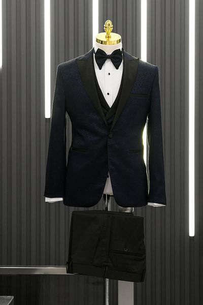 AKÇAYLAR Slimfit (Skinny Cut) Paisley Patterned Pointed Collar Vest and Bow Tie Tuxedo Suit