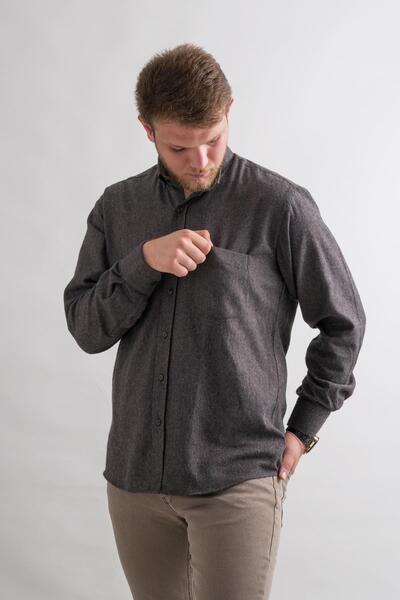 BİCAN Зручний крій, кишені, комір на ґудзиках, армурований, з точковим візерунком, зимовий чоловічий сорочка