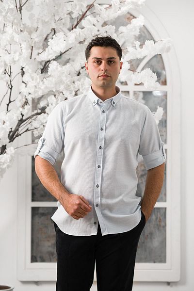 ADVANTE Cămașă pentru bărbați cu mânecă pliată Slimfit, cu guler Dobby, cu nasturi