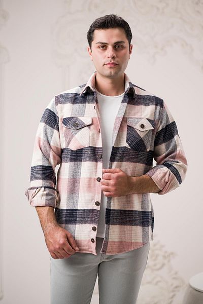 ModTime Ανδρικό πουκάμισο Ξυλοκόπος Slimfit διπλής τσέπης, καρό βαμβακερό χοντρό
