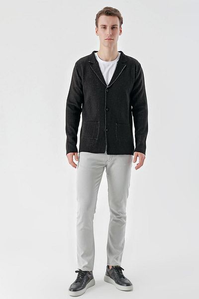 AKÇAYLAR Ανδρική πλεκτή ζακέτα Slimfit Mono Collar Pocket Self Striped
