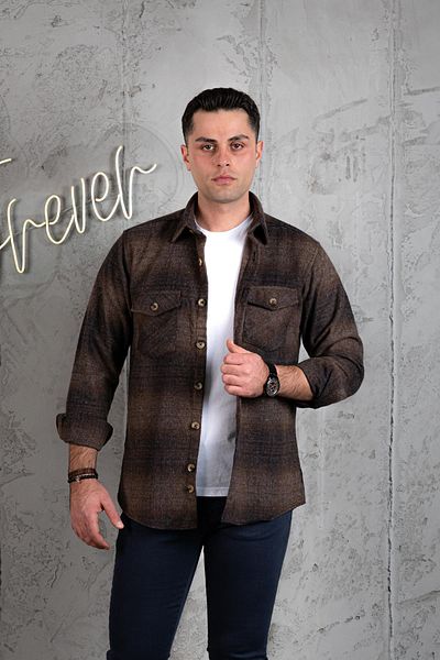 AKÇAYLAR Slimfit διπλή τσέπη, βαμβακερό χοντρό πουκάμισο ξυλοκόπο