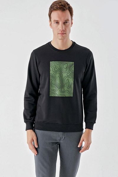 AKÇAYLAR Slimfit Crew Neck Front Printed 2 Thread Men's Sweatshirt