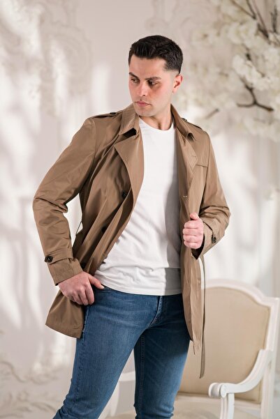 AKÇAYLAR Slimfit Astarlı Baharlık Kemerli Erkek Trençkot