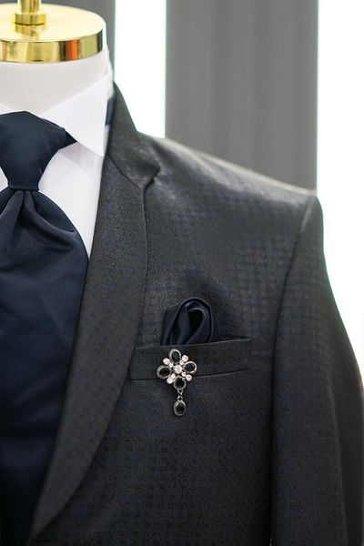 TORRES Costum smoking slimfit cu guler dominator, în carouri, cu croială simetrică, cu pantaloni evazați